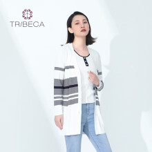TRIBECA/翠贝卡女士条纹撞色百搭外套开衫针织衫 白色 L