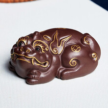 尊壶 紫砂茶宠描金招财貔貅金蟾精品可养茶宠摆件茶桌摆件功夫茶具配件馈赠佳品 描金貔貅