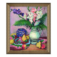 现代简约北美式欧式花卉静物油画《菖莆与水果》潘玉良卧室玄关客厅走廊画廊酒吧办公室沙发背景墙装饰画挂画 典雅栗（偏金色） 定制请联系客服