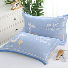 沐凡 枕巾纯棉 一对2条装 三层纱布加厚柔软透气四季枕头巾情侣全棉家用枕巾 小鹿蓝色一对