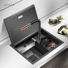 阿萨斯（ASRAS）4738NX隐形水槽黑色纳米吧台小单槽不锈钢洗菜盆中岛台高压洗杯器 不含龙头 470x380x220