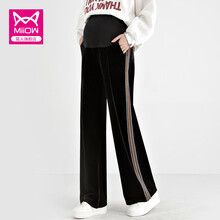 猫人（MiiOW）孕妇裤子孕妇装秋款孕妇阔腿裤新款外穿时尚春秋季金丝绒潮妈长裤春夏款 黑色 M