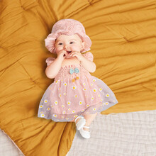 公主婴儿衣服夏幼儿0婴儿连体衣夏季3纯棉吊带超薄款女宝宝包屁衣夏装6个月无袖纱布新生儿三角哈衣帽子 粉色雏菊蝴蝶结包屁衣+帽 73CM【12斤-14斤】