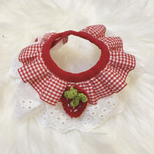 优乐奇猫咪狗狗口水巾小清新公主风布偶蓝白英短泰迪柯基蕾丝边围脖饰品 红色(草莓) 草莓 L-大型