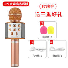 全民K歌麦克风蓝牙话筒无线家用ktv手机唱歌神器变声音响一体通用 中文玫瑰金高配【高品质】
