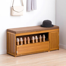 木马人简易多层换鞋凳多功能小鞋架客厅玄关柜子多层木质北欧鞋柜简约家用楠竹防尘鞋架子多容量鞋凳置物架子 【翻门设计】升级款-二层100长（带储物格）