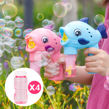 儿童吹泡泡机手动无需电池泡泡枪不漏水带泡泡液抖音同款网红玩具 粉色+蓝色带4瓶50ml
