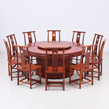 DFJXW F红木家具缅甸花梨（学名：大果紫檀）大圆餐桌椅组合 实木 中式 豪华别墅大户型餐桌饭桌歺 灯挂椅+圆餐桌组合
