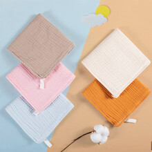 优米熊 毛巾 纯棉4层素色纱布方巾5条装 A类棉花糖婴儿口水巾儿童洗脸小毛巾新生儿宝宝面巾  28*28cm