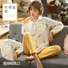 月子服春秋冬季产后加厚喂奶空气棉孕妇睡衣产妇哺乳衣怀孕期套装 空气棉：丝带菠萝 XXL【建议45-55斤穿】