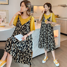 MUMUCREAN孕妇装夏装时尚夏天裙子网红碎花背带长裙大码孕妇连衣裙潮妈短袖 图片色 M