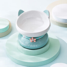 喵仙儿猫碗猫食盆 狗狗食盆猫粮盆碗 宠物用品陶瓷碗猫咪喂食器狗粮盆猫饭盆猫咪单碗 水青