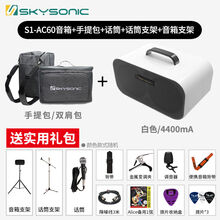 Skysonic天音吉他音箱套装S1-AC60 可充电便携户外木吉他弹唱音响 白色(4400MA)+实用礼包+话筒+麦架+音箱支
