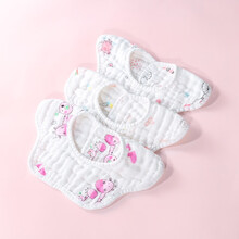 小袋鼠巴布 口水巾婴儿360度可旋转宝宝围嘴纯棉防水吐奶围兜花瓣新生儿可爱 蓝色飞马+亲子小鹿+小河马（8层3条装）