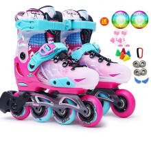 米高轮滑鞋新款溜冰鞋儿童高端平花鞋S7全套装可调旱冰鞋 粉色鞋+礼品 M(33-36)7-9岁