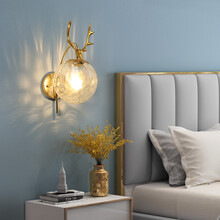 莱琪 壁灯轻奢卧室床头灯北欧创意家用鹿角过道走廊玄关儿童房壁灯具 DX8029+金色清光罩+30CM+9W+三色光