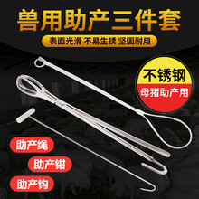 耐尔尼母猪助产器绳钩钳猪用三件套兽用不锈钢助产工具兽医器具 助产绳+助产钩+助产钳【三件套】
