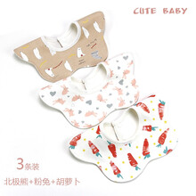 朴源 全棉婴儿口水巾吃饭兜宝宝围嘴围兜360度圆形防水口水兜 FWD826（北极熊+粉兔+胡萝卜）-3条装 均码（适合0-3岁）