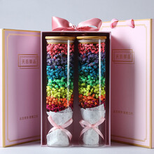 干花花束玫瑰花永生花礼盒七夕情人节女友生日礼物鲜花速递 彩满天星对瓶