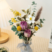 玫瑰尤加利雏菊干花花束客厅玄关摆件ins北欧风拍照道具diy插花SN2684 粉玫瑰花束 无瓶