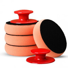 汽车美容打蜡海绵带手柄羊毛球打蜡盘洗车工具手动抛光打蜡神器 2手柄+4海绵(超值装)