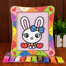 抖音同款ins珍珠泥儿童diy手工制作雪花泥粘土画公主填充画板涂色颜料涂鸦画益婴玩具雪花泥 方框-兔子