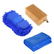 汽车美容手套【两个装】洗车海绵吸水蜂窝海绵刷大号珊瑚擦车去污清洁专用工具 珊瑚+蜂窝海绵+30*70cm毛巾