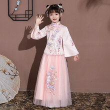 小咔衣浓儿童汉服女童古装超仙襦裙中国风小女孩宝宝唐装春夏装长袖拜年服春季服装礼服花童礼服女夏款表演服 粉红色 ZX060 140