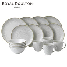 Royal Doulton皇家道尔顿迷宫白色餐具套装16件碗碟餐盘家用北欧简约 米色暗纹