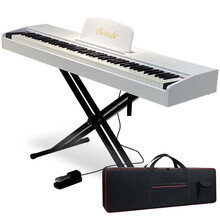 博仕德 88键便携式电钢琴 重锤初学者自学成人儿童幼师电子钢琴专业考级 【便携式】力度键-木纹白(折叠琴架+大礼包+琴包)