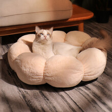 同心惢猫窝狗窝 踩奶凉席窝 夏季猫咪圆形窝舒适透气猫床网红宠物窝用品 花朵窝粉黄【L号55cm适合20斤猫/15斤狗】】