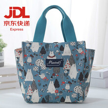 帆布防水加大号便当包饭盒包手提袋妈咪包手拎午餐袋可放水杯便当袋大容量饭盒袋 蓝色肥熊