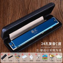 德国进口音簧国光口琴28孔复音C调专业演奏级初学者入门学生24重音儿童成人乐器 24-孔复音蓝色（演奏款）