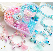 儿童手工串珠子冰雪奇缘公主益智玩具女孩手链项链diy饰品材料包 礼盒装高亮冰雪双色铃铛