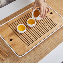 茶适 日式清新正席全竹制茶盘42*26*4.5cm 现代简约长方形蓄水茶海家用功夫茶托台 清新竹茶盘