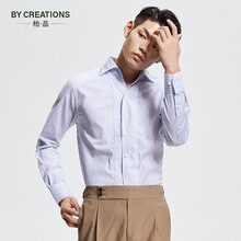 柏品男装TESTA面料一片领斜条纹纯棉衬衫男衬衣商务休闲优雅简约 浅蓝色 38