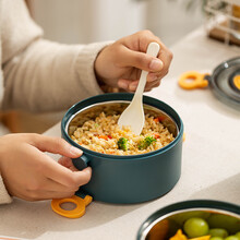 摩登主妇304不锈钢保温饭盒便携多层大容量保温桶上班族便当盒 圆形2层不锈钢便当盒（摩登蓝）赠饭盒袋