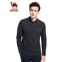 骆驼（CAMEL）男装 微弹绣标V领男士青年商务休闲长袖T恤 D7A024325B深灰 XL
