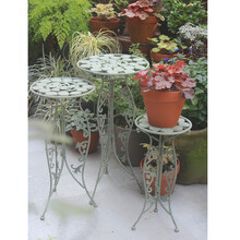 户外庭院铁艺圆形镂空花架三件套花园阳台层次阶梯装饰花托花架 法式灰绿 #  小号 大