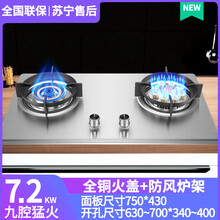日本樱花燃气灶双灶家用嵌入式天然气台式液化气煤气灶猛火灶炉具 7.2KW全铜盖鸳鸯9枪加厚不锈钢 750*430 天然气