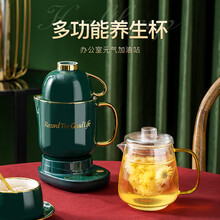 一壶百饮养生壶养生杯陶瓷分体式电热水杯迷你电炖杯办公室宿舍多功能热牛奶烧水加热杯炖汤煮粥杯 【祖母绿】1.1陶瓷杯+0.7玻璃杯A+底座D