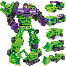 变形机器人玩具儿童 擎天战神金刚合金金属模型玩具男孩女孩生日礼物 绿款迷你工程车6合体套装5001