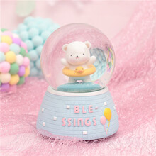 叶罗丽水晶球 梦幻樱花水晶球音乐盒女孩公主旋转八音盒儿童女生生日礼物送女友 小白熊蓝(自动飘雪+音乐+彩灯) 大号