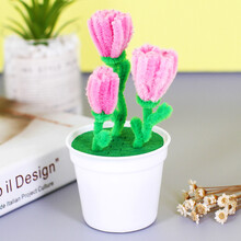 扭扭棒毛根花盆栽 儿童幼儿园创意手工DIY制作材料包节礼物 创意小盆栽(4#康乃馨)