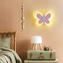奥玛洛琦 蝴蝶壁灯女孩公主卧室LED床头灯可爱温馨卡通儿童房灯 蝴蝶(粉+白 暖光)