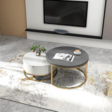 全友家居 茶几现代轻奢小户型茶几客厅家具 岩板台面圆形茶桌670106B 高圆茶几+矮圆茶几
