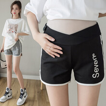 祺萱特孕妇裤子外穿夏季新款纯棉低腰字母印花运动裤安全裤打底裤短裤热裤孕妇装春夏装托腹裤可调节孕妈装潮 黑色 M