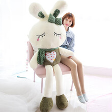 61节毛绒玩具小白兔子公仔布娃娃可爱睡觉抱枕大白兔女孩玩偶生日礼物六一儿童节礼物 绿色眯眼兔 1米