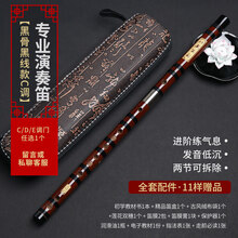 专业演奏成人老丁笛子精制级竹笛儿童自学者入门横笛女古风初学古风乐器 黑骨黑线款【C】+11样品(笛盒)