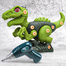 恐龙玩具儿童电钻可拆装卸螺母恐龙拼装积木拧螺丝钉玩具男孩仿真侏罗纪霸王龙模型套装 迅猛龙【电动版】